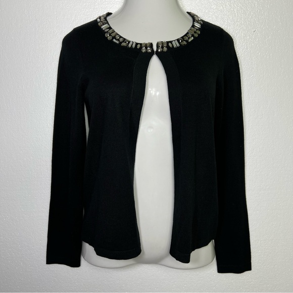 Banana Republic Sweaters - Banana Republic black embellished cardigan sweater wool blend size M NWT